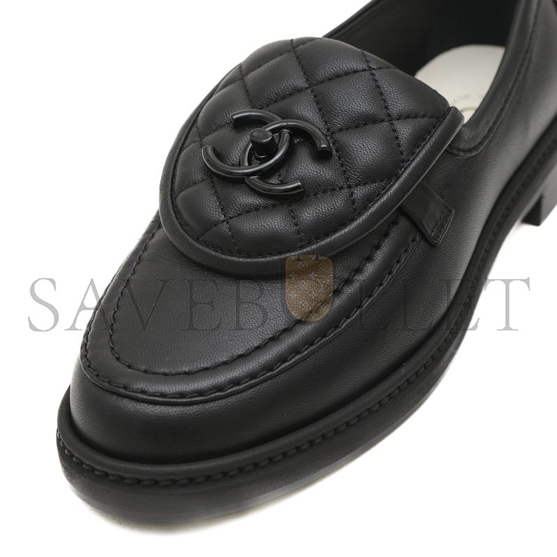 CHANEL QUILTED LEATHER CC TURNLOCK LOAFERS 